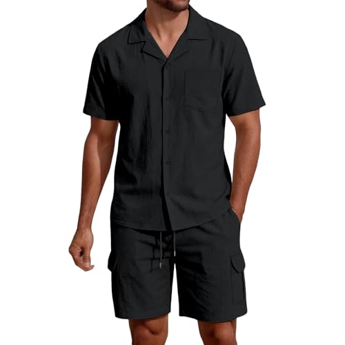 Ensemble 2 pièces en lin homme décontracté avec t-shirt et pantalon court