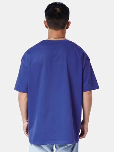 Image of Veirdo Pure Cotton Half Sleeve Round Neck Oversized Fit Graphic Print Royal Blue, Lilac & White T-Shirt Men /Boys (Available in from S to 2XL)