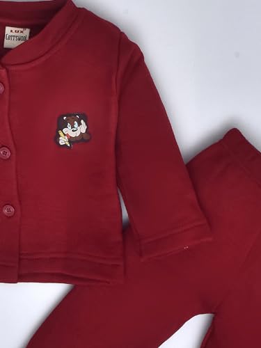 Image of Lux Cottswool Baby Boys /Girls Full Sleeves Round Neck with Button Thermal Set