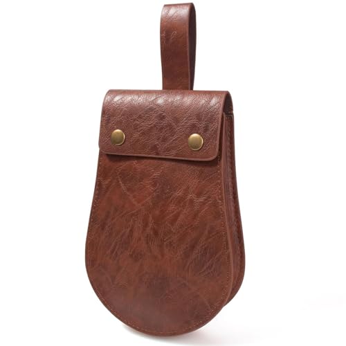Image of Leather Belt Pouch Medieval Vintage Renaissance Viking LARP Cosplay Costumes Drawstring Coin Purse Phone Holder Waist Bag (Half-Brown)