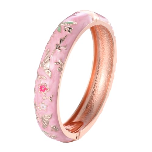 UJOY Bangles 5 Pcs Enamel Jewelry Set Rose Gold Flower Engraved Cloisonne Bracelets Pack in a Box 5PCS2