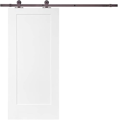 Calhome Puerta corrediza interior de madera MDF compuesta pintada, 1 panel con kit de herrajes, 30 x 80 pulgadas, imprimado blanco