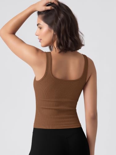 Image of ODODOS 3-Pack Seamless Square Neck Crop Tank for Women Ribbed Knit Soft Low Back Cropped Tops