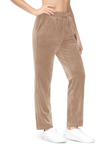 MAGCOMSEN Women's Velour Pants Soft Velvet Straight Leg Sweatpants Elastic Waist Warm Lounge Pant with Pockets2