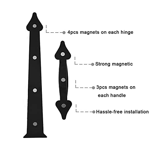 Hardhockall Magnetic Garage Door Decorative Hardware Faux Hinges Handles Hardware Kit, 6 Pieces Garage Door Accents, Color: Black (2Pcs Handles+4Pcs Hinges) #TOP2