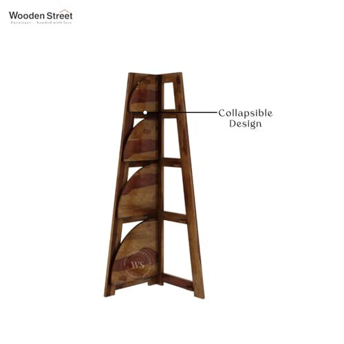 Image of Wooden Street Severino Bookshelf | 4 Tier Sheesham Wood Open Multipurpose Foldable Bookshelf | Compact Home and Office Wooden Rack | Teak Finish Bookcase |155 L x 155 W x 46 H Inches
