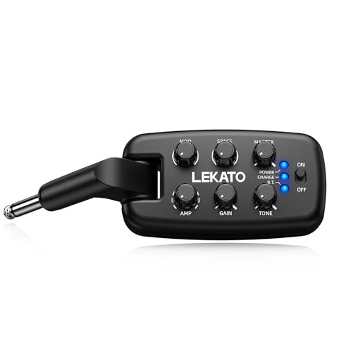 LEKATO PA-2 Guitar Headphone Amp for Electric Guitar Headphone Amplifier for Portable Practice 9 Amp Models 3 Mod Effects 3 Space Effects with Bluetooth Receiver USB OTG Recording