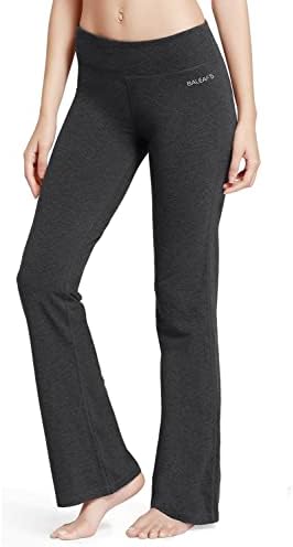 baleaf Damen Yogahose Baumwolle Lang Jogginghose Freizeithose Schlaghose Bauchkontrolle Arbeit Sporthose mit Taschen