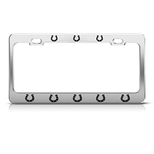 Speedy Pros Metal License Plate Frame Horseshoes Horse Car Accessories Chrome 2 Holes