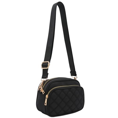 Image of FashionPuzzle Quilted Nylon Crossbody Bag with Wide Strap