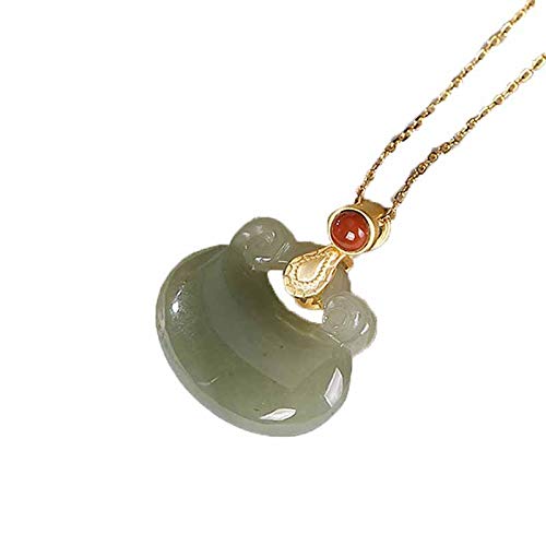 Collier Argent 925 Hetian Jade Saphir Ruyi : Pendentif chaîne de pull long pour femme