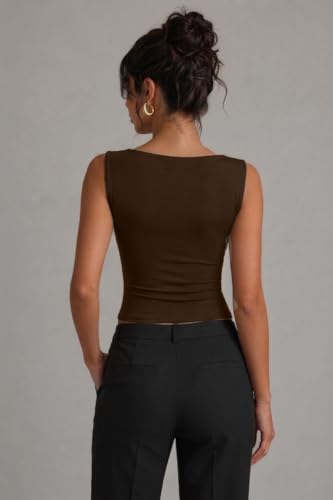 Image of TIVANTE Women's Square Neck Top for Woman || Fitted Tops for Woman || Sleeveless Tops for Women Stylish || Crop top for Women Stylish Western
