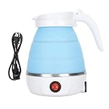 SQUDYO 【2025年新登場】電気ケトル 折りたたみケトル 600ml 小型 持ち運び 5段階の温度調整 シリコン製 高速沸騰 コンパクト 収納便利 トラベル 国内・海外対応 キャンプ アウトドア 車中泊 出張 寮 オフィス用 分離可能なコード付き, 青