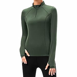TERODACO Womens Long Sleeve Running Top Half Zip UPF 50+ Gym Hiking Workout Base Layer Women Sports Tops with Thumb Holes Breathable Quick Dry Lightweight