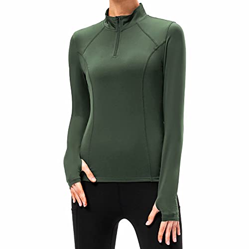 TERODACO Womens Long Sleeve Running Top Half Zip UPF 50+ Gym Hiking Workout Base Layer Women Sports Tops with Thumb Holes Breathable Quick Dry Lightweight