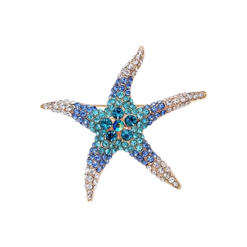 Image of WCRAZYE Rhinestone Starfish Brooch Pin for Women Men Gold Plated Elegant Crystal Shell Star Shaped Ocean Sea Animal Brooches Lapel Pins Delicate Wedding Beach Party Dress Accessories