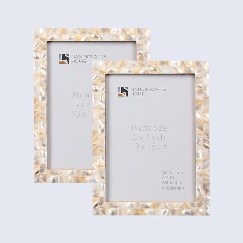 Image of Handicrafts Home 5x7 Picture Frames Pack of 2 - Mother of Pearl Collection Handcrafted Photo Frames, Perfect for Wall & Tabletop Display, Ideal Home Decor Gift