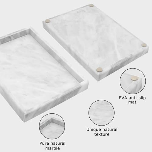 Image of Marble Bathroom Tray,Pure Natural Marble Vanity Tray,Marble Tray for Kitchen Counter Non-Ceramic /Non-Resin,Stone Tray 12 x 8 inch (White)