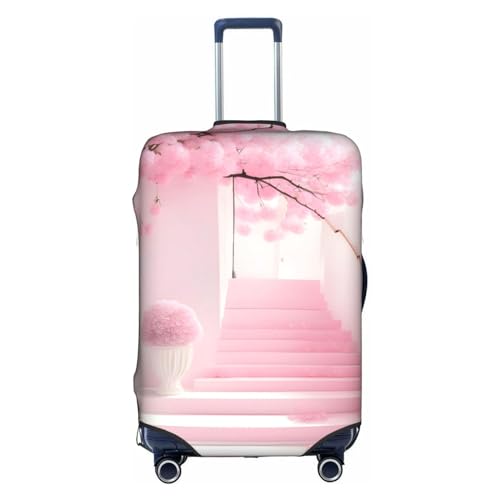 Pink Cherry Blossom Staircase Luggage Cover, Suitcase Protector,%Trolley Case Cover For Medium Luggage, Suitcase Protector.