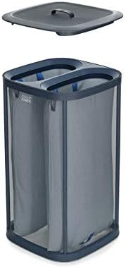 Joseph Joseph Tota 60-litre Laundry Separation Basket with lid, 2 Removable Washing Bags with Handles - Carbon Black
