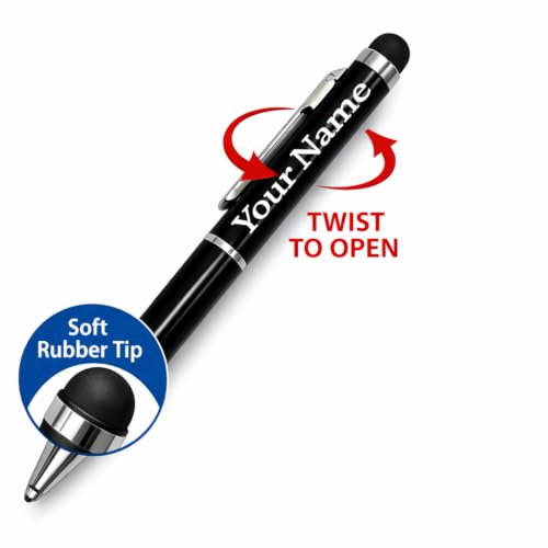 Image of VANCHER Personalised Ballpoint Pen with Stylus - Pack of 2 | Custom Engraved Metal Pens | Blue Ink | Dual Tip for Writing & Touchscreens | Elegant & Portable Gift Set