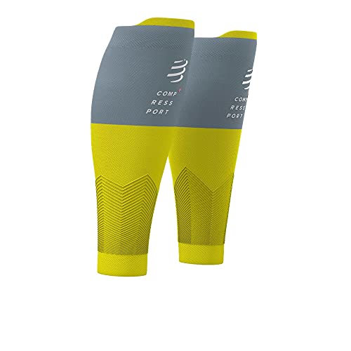 COMPRESPORT R2v2 Medias, Adultos Unisex, Lime/Grey (Multicolor), 34-38