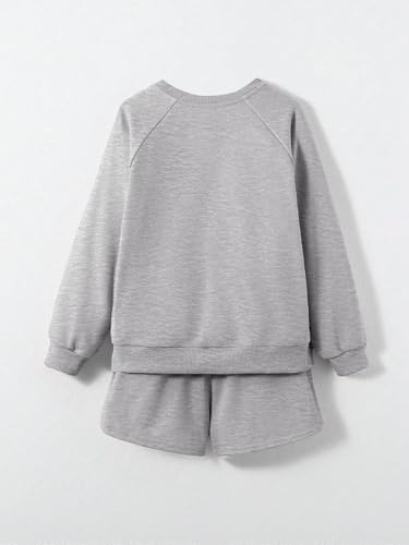 Girls Sweatsuit Long Sleeve Casual Crewneck Sweatshirt and Shorts Set2