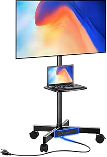 Greenstell TV Stand with Power Outlet, Mobile TV Cart on Wheels for 23-60 inch LED LCD Flat Curved Panel Screen TVs up to 88 lbs, Height Adjustable Rolling TV Stand with AV Shelf, Max VESA 400x400mm