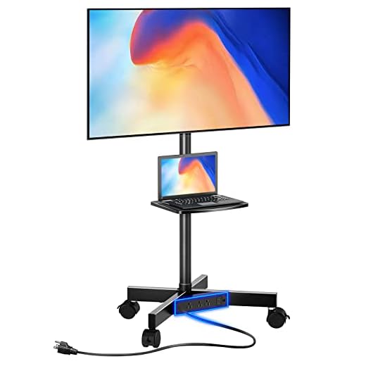 Greenstell TV Stand with Power Outlet, Mobile TV Cart on Wheels for 23-60 inch LED LCD Flat Curved Panel Screen TVs up to 88 lbs, Height Adjustable Rolling TV Stand with AV Shelf, Max VESA 400x400mm