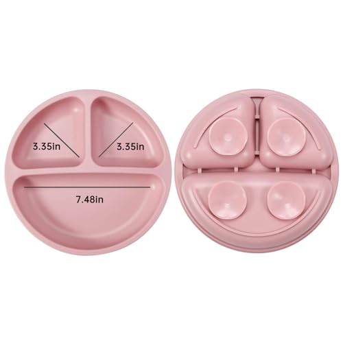 Miniatura 3 de Pandaear Platos De Succión Para Bebés Y Niños Pequeños Platos Divididos De Silicona Sin Bpa Con Tapa Paquete De 3, Aptos Para Microondas Y Lavavajillas Rosa Verde Beige