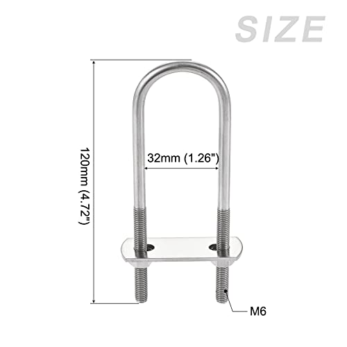 Image of METALLIXITY U Bolts 4 Sets (M6x32x120mm), Round U Bolt 304 Stainless Steel with Accessories - for Construction, Pipe