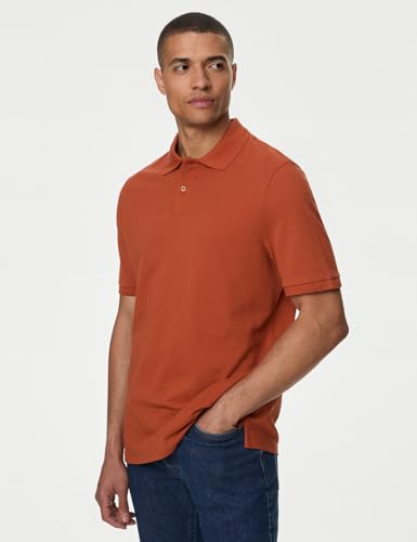 Image of Marks & Spencer Pure Cotton Pique Polo Shirt Burnt Orange