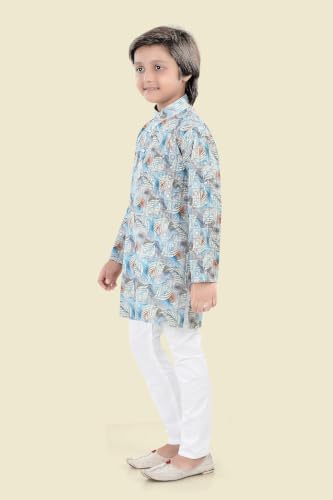Image of Boys Cotton Full Sleeve Printed Kurta Pyjama Set, Chikankari Kurta Kids Ethnic wear Festive & Traditional Outfit | Boys Kurta Pajama Set