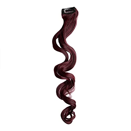 Stasia Street 20-Inch Curly Clip-On Strands Korean Synthetic Breatheable Hair Extensions for Women Natural Looking Instant Style, Volume & Length - Red Wine Burgundy