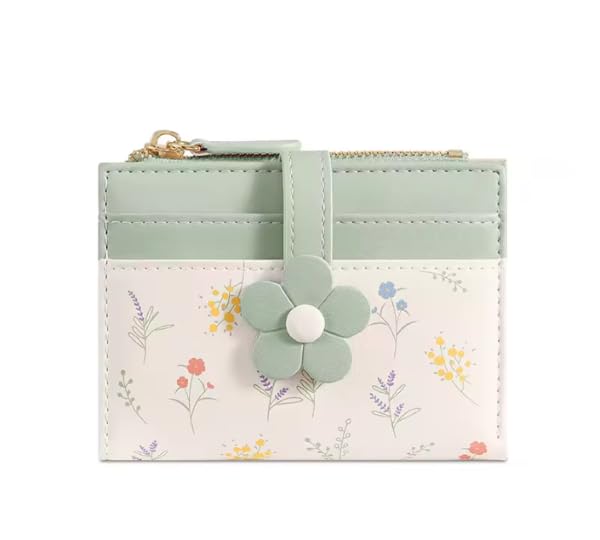 Image of Girls Mini Wallet - Cute Floral | Compact Wallet, Zipper Coin Pocket, Card Holder, ID Window