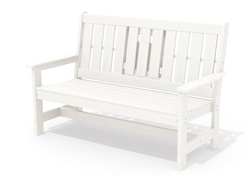Image of SERWALL HDPE Outdoor Bench with Cup Holder Oversized 58 inch Porch Bench, White