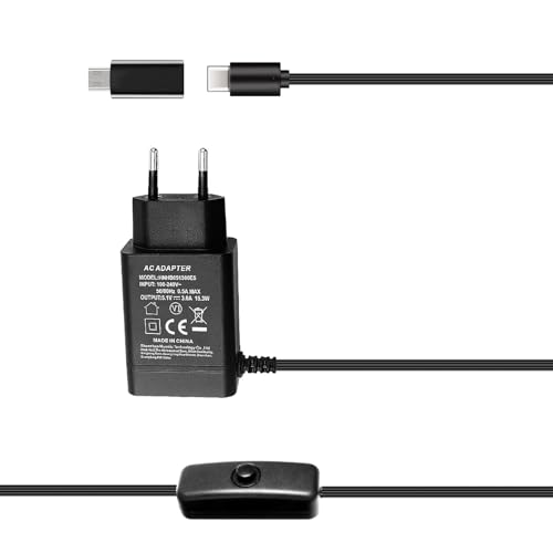 Bruphny Netzteil für Raspberry Pi 4/3, 5.1V 3A USB-C Netzteil mit EIN/Aus Schalter für Raspberry...
