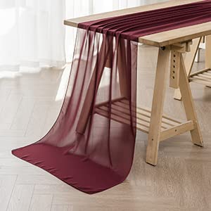12Pack 9ft Chiffon Table Runner 14x108 Inch Sheer Romantic Table Runner for Wedding Birthday Party Bridal Shower Outdoor Decoration -Burgundy