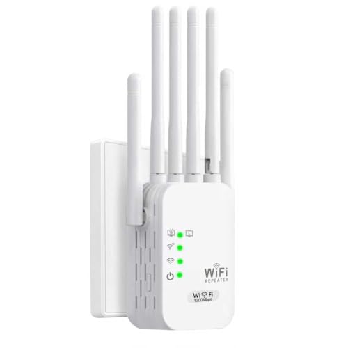Repetidor Señal WiFi Extender,Amplificador Señal WiFi,6 Antenas,2 Puertos LAN,Repetidor WiFi Largo Alcance,Cobertura 360° de hasta 9800 m³,para Oficinas y Casa,fácil de Instalar (600)