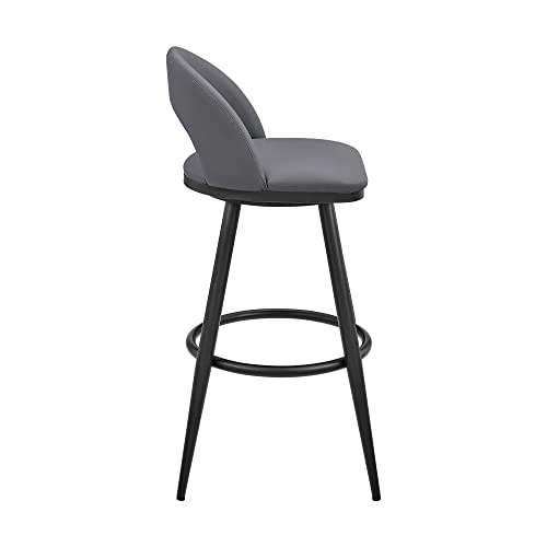 Armen Living Charlotte Swivel Bar Stool in Black Metal with Grey Faux Leather