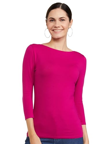 Image of Marks & Spencer Womens Solid Cotton Blend Boat Neck Slim Fit T-Shirt