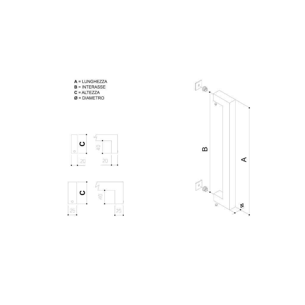 VI.TEL. Maniglione Porta Portone Liscio quadrato In Acciaio Inox Satinato Per Porte Interne Esterne Serramenti E Negozi serie Maiori (325x300x65)