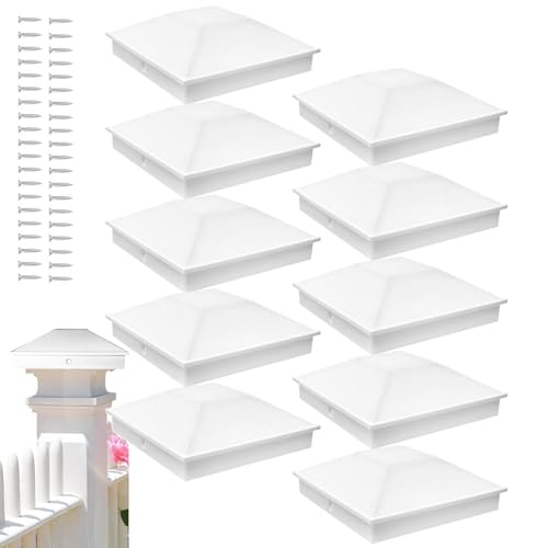 Ruwshuuk Zaunpfosten Abdeckungen | 10X10 cm Deckpfostenabdeckung | 10 Stück Weißer Schutzdeckel UV-Beständig Für Garten Terrasse Dock Außenbereich