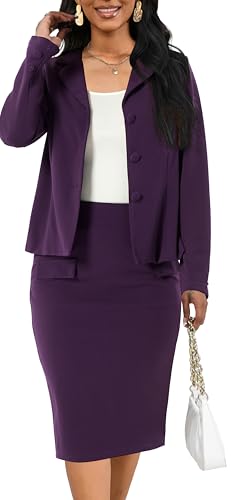 Women 2 Piece Business Suit Elegant Blazer Jacket and Skirt Sets Work Formal Office Clothes Suits4