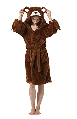 ATOZ Peignoir Doux Femme Animaux de Dessin Animé Flanelle Pyjama Robe Bain Ours brun Pour M