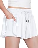Witwot Butterfly Shorts Girls, 2-in-1 Teen/Kids Girl Flowy Short, 9-10 Years, White