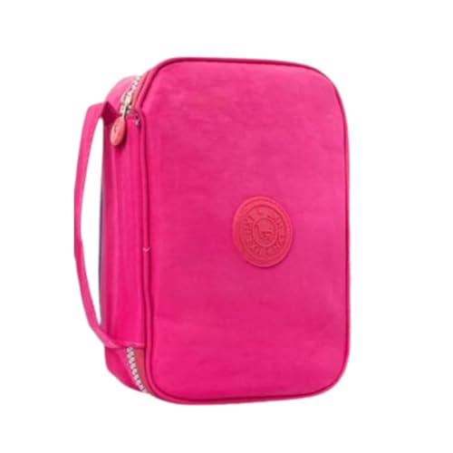 Estojo Escolar Grande Box 100 Lápis Nylon Tactel Com 27 Elásticos Ziper Resistente Escolar Papelaria Fofa Unissex Com Organizador De Lápis Canetas, PREMIUM (Rosa Pink)