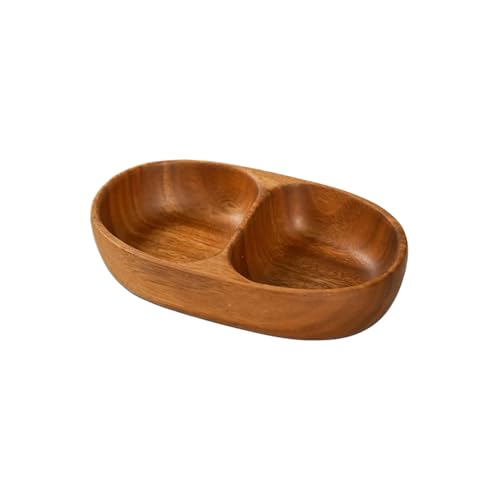 Cuenco de aperitivos para adultos, bandeja de madera, 21 x 4,5 cm, doble compartimento, contenedor de frutas, ensalada, nueces, fiestas, picnic, camping, plato elegante para aperitivos, duradero