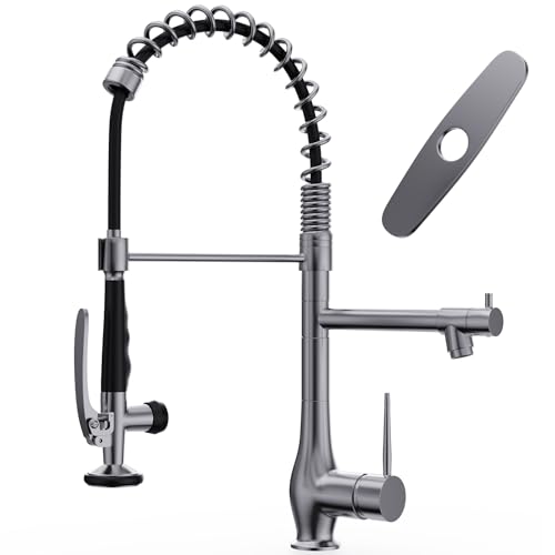 Image of GIMILI Black Stainless Kitchen Faucet with Pull Down Sprayer, Single Handle High Pressure Kitchen Sink Faucet, Commercial Double-Headed Stainless Steel Kitchen Faucet