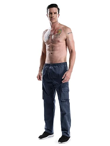 Lanesra Men's Boys Full Elastic Waist Casual Cargo Pants Relaxed Fit Lightweight Pull On Workwear Pant4
